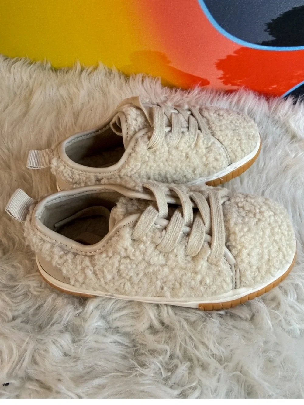 NWT Zara Cream‎ Plush Kids Slip-On Sneakers Sz 2.5